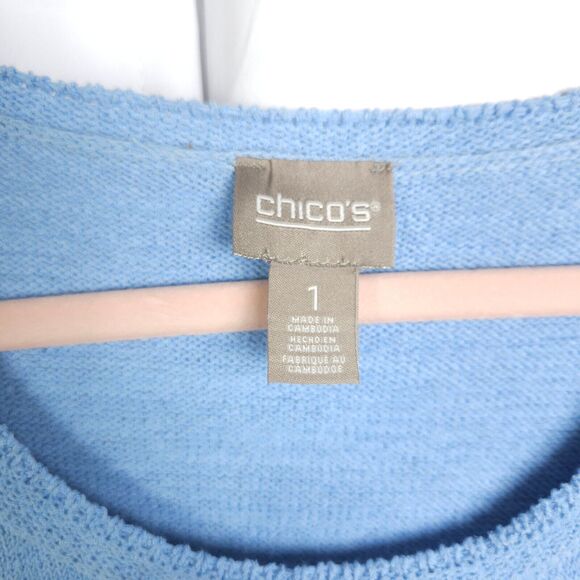 Chicos 1 Womens 8 Blue White Shady Stripes Sweater Drop Shoulder 3/4 Sleeve - Picture 2 of 6